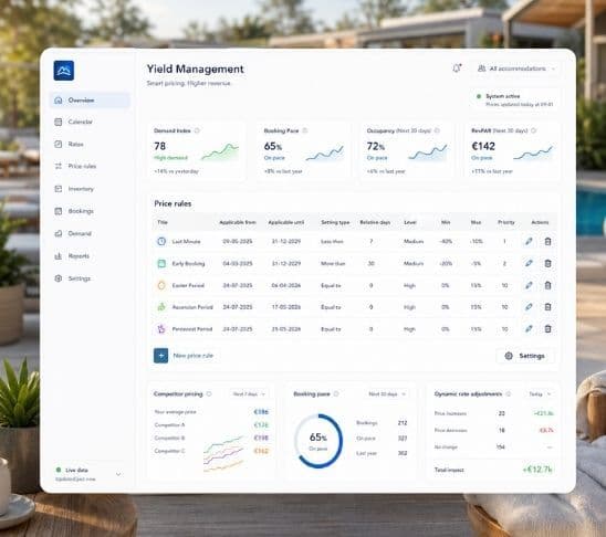 ResortFlow yield management dashboard with occupancy, pricing and revenue performance data.