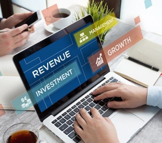 Revenue growth strategy visual showing investment, management and growth for a resort business.
